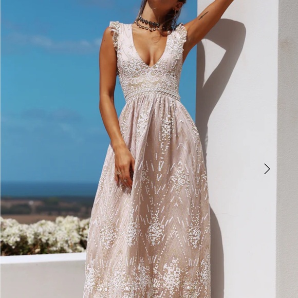 Hello Molly Dresses & Skirts - Hello Molly Beige Sequin Maxi Dress